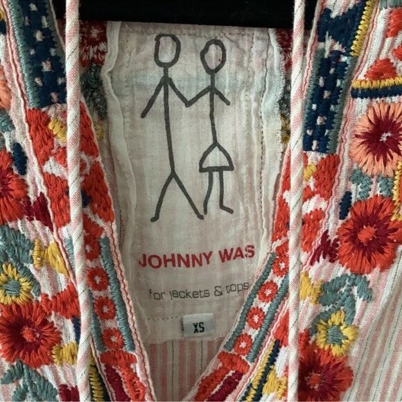 Johnny Was Pete and Greta Linen Blend Embroidered Striped Dress Size XS - Picture 3 of 5
